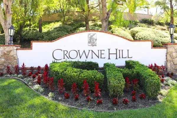 Crowne Hill neighborhood entrance sign in Temecula, California