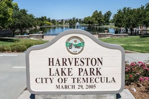 Harveston Lake Park neighborhood sign in Temecula, California