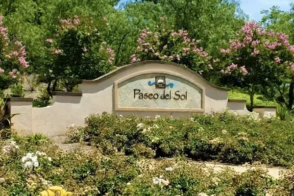 Paseo del Sol neighborhood entrance sign in Temecula, California